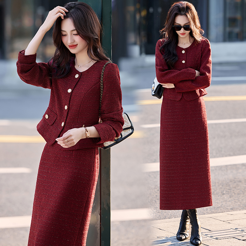 法式香风套装2025秋冬新款高级气质婚宴礼服外套半身裙时尚两件套