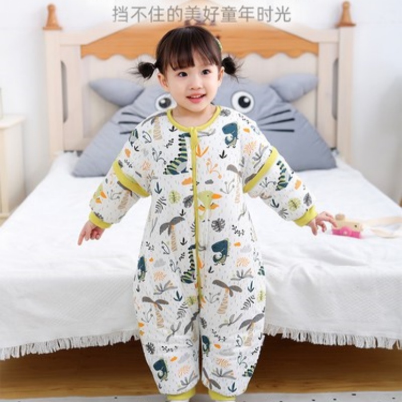 秋冬季夹棉厚款100%棉a类婴儿连体睡衣宝宝防踢被儿童分腿睡袋