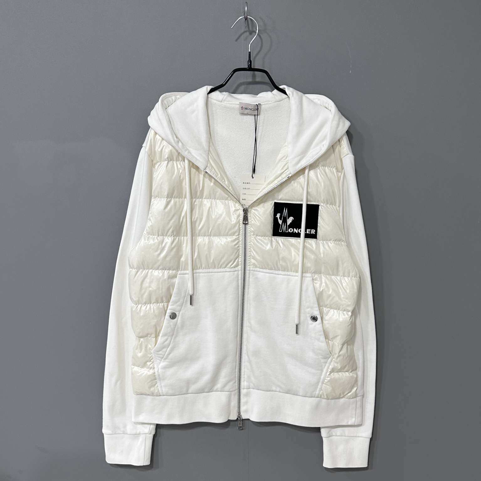 99新 MONCLER 白色薄羽带帽卫衣/XXL码/08289