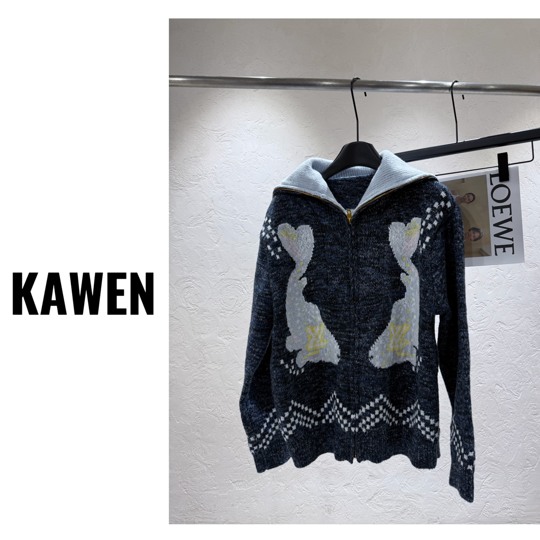 KW【梵高油画】南油欧货设计女装双鱼提花拉链宽松加厚针织毛衣外套