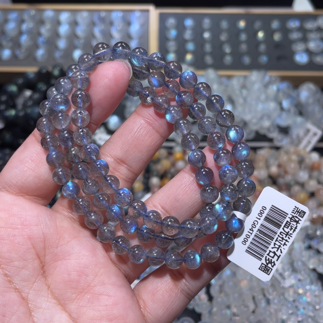 手链长石未镶嵌纯蓝光灰月光手链多圈6mm+