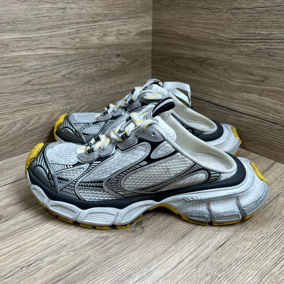 95新 Balenciaga/巴黎世家 3XL 灰黄穆勒半拖 39码