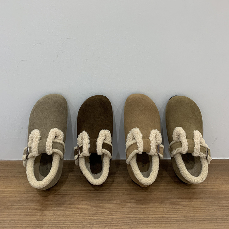 内增高！厚底加绒勃肯鞋毛毛鞋秋冬百搭单鞋保暖棉鞋雪地鞋女鞋