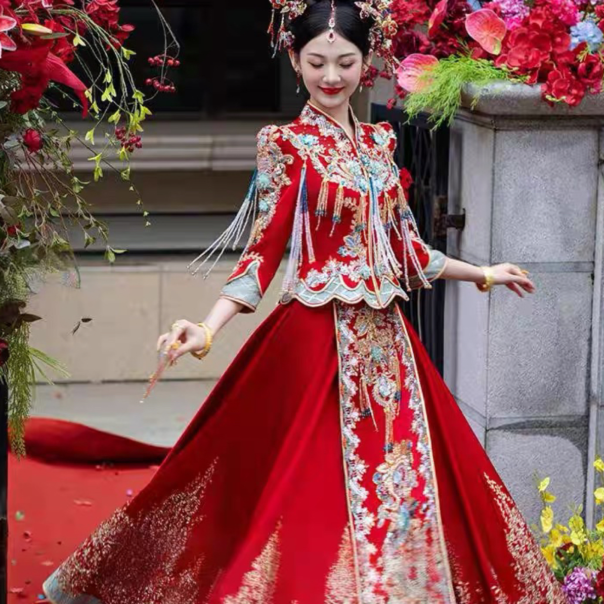 秀禾服新娘新款重工敬酒服显瘦中式婚服奢华丝绒出阁晚礼服女