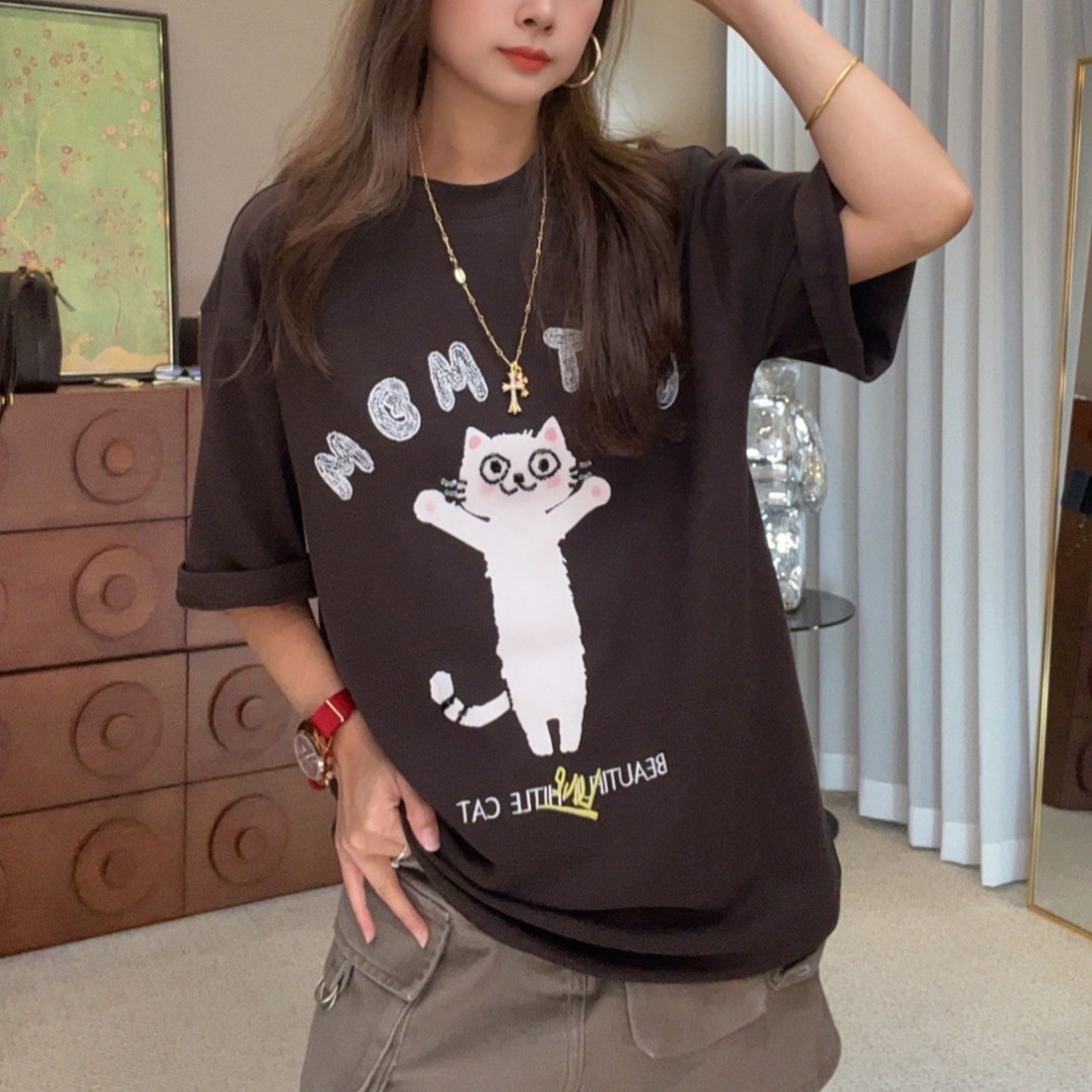 “小猫咪”T恤  2025新款摩登街头百搭刺绣字母短袖