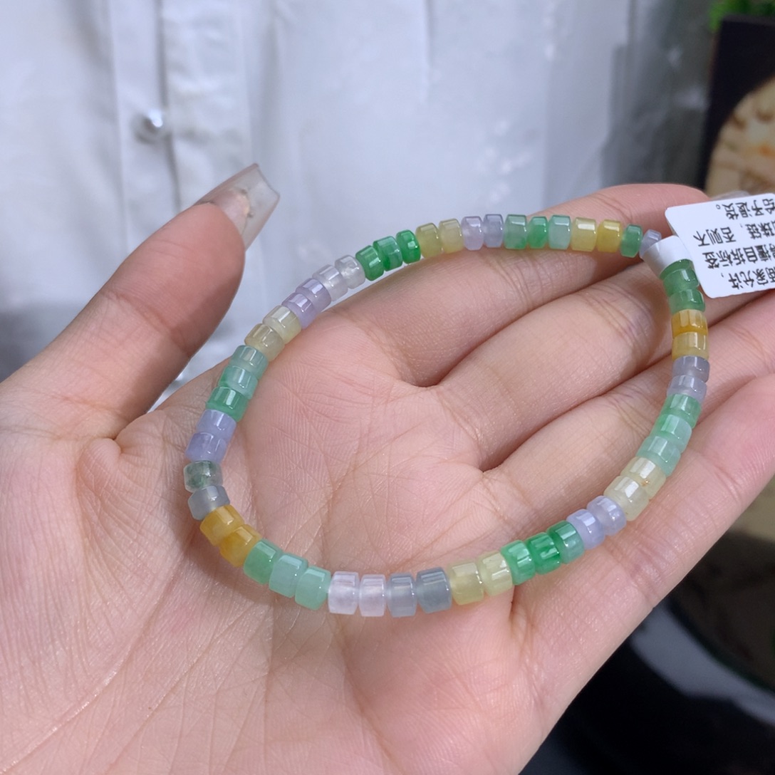 翡翠手链未镶嵌卡5.0冰胶多宝桶珠