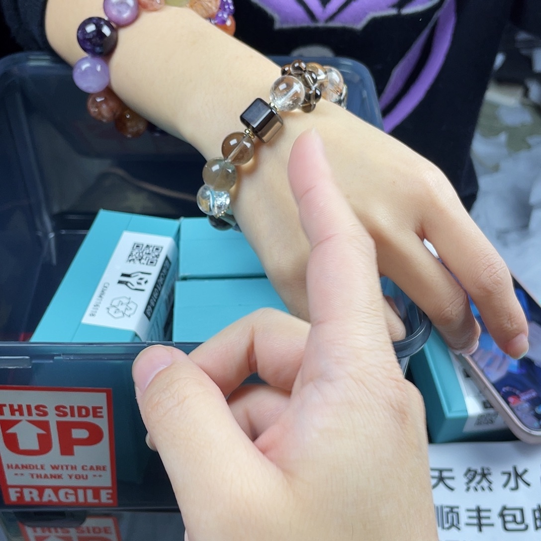 黄晶银S925镀金镶嵌手串