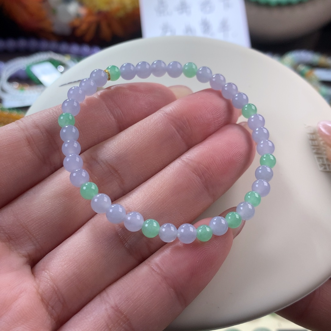 翡翠手链未镶嵌翡翠冰淡紫底卡4.8+