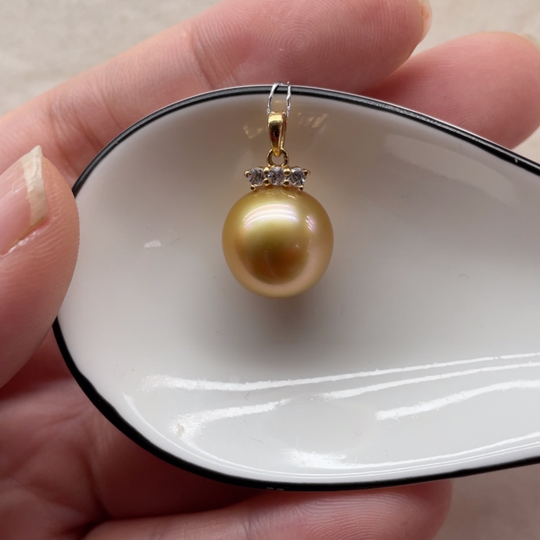 海水珍珠吊坠(不含链)18K金镶嵌12-13mm