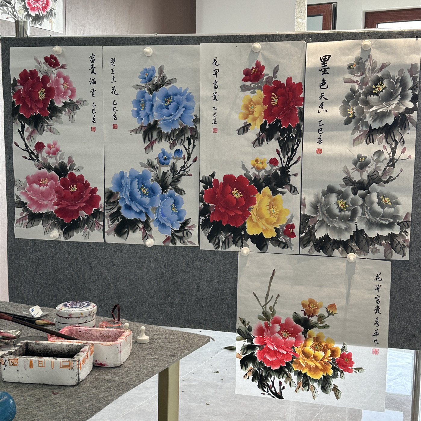 斗方牡丹花鸟装饰画画芯