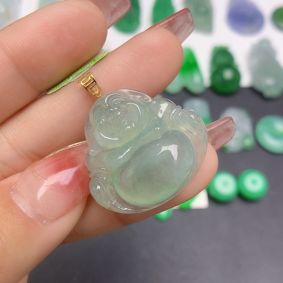 翡翠颈饰18K金镶嵌佛公