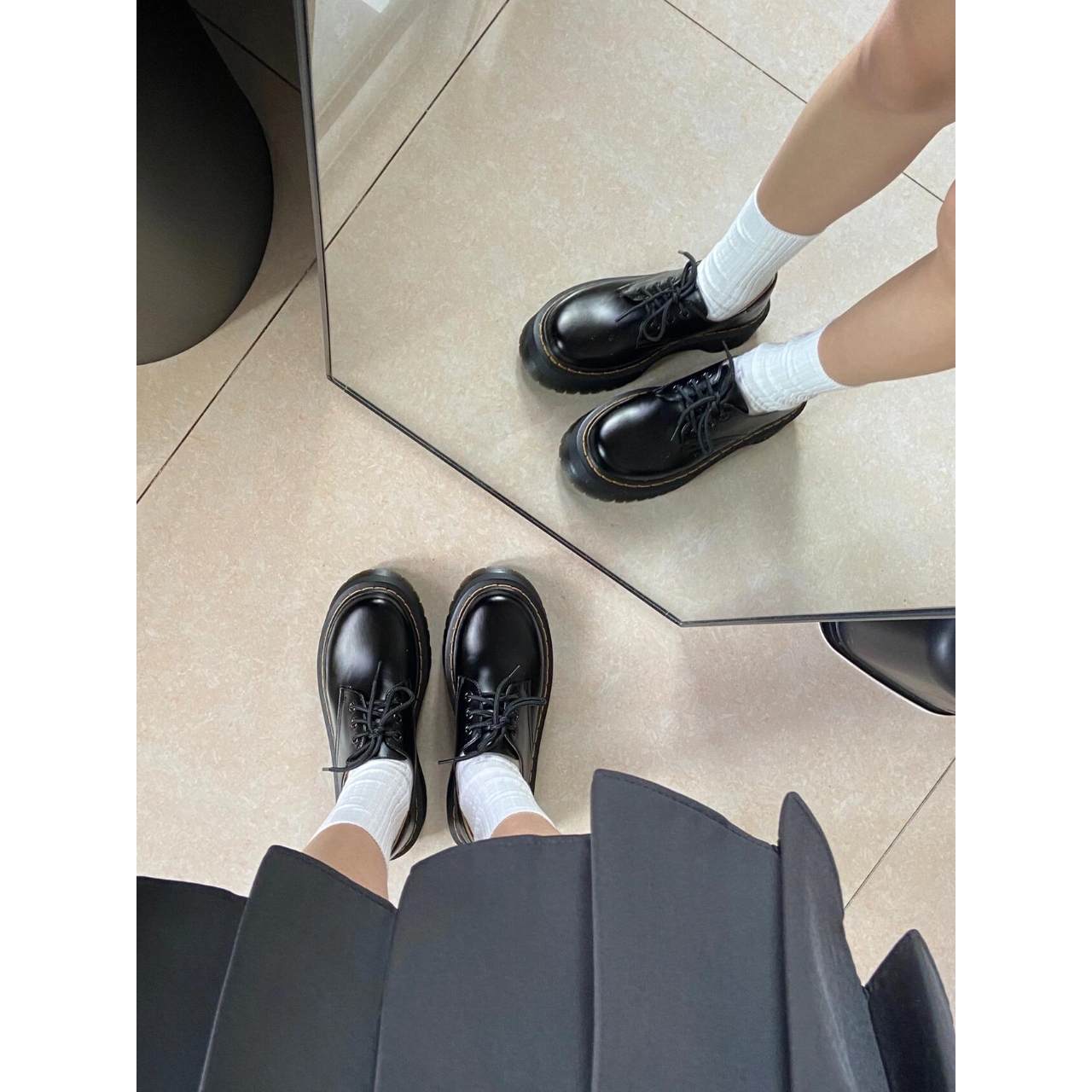 杨幂同款加绒厚底鞋经典3孔英伦风松糕底增高显瘦小皮鞋马丁单鞋