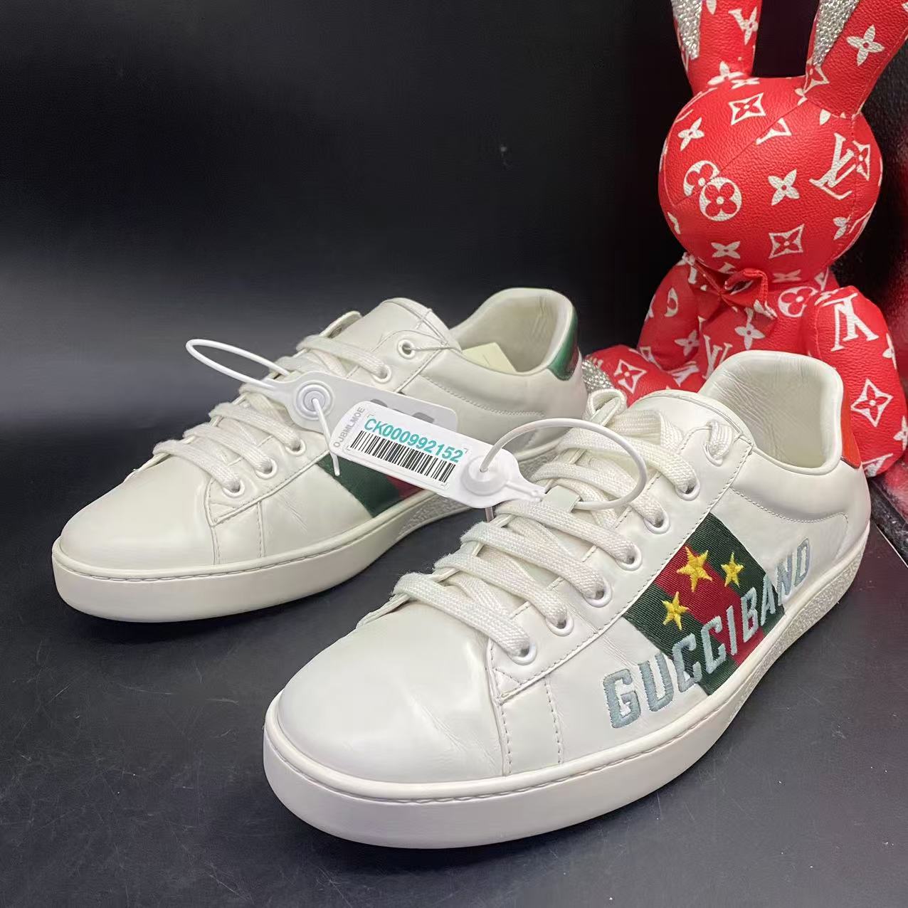 95新 GUCCI/古驰 【聚星福利】男士ACE系白色五星板鞋42欧码ddm1018