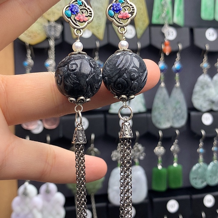 翡翠耳饰银S925镶嵌泡**娘5555