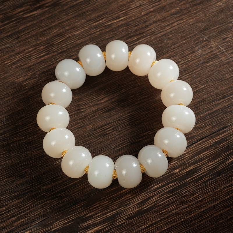 【老掌柜】野牛沟和田玉/  藕粉胖墩手串/B112609