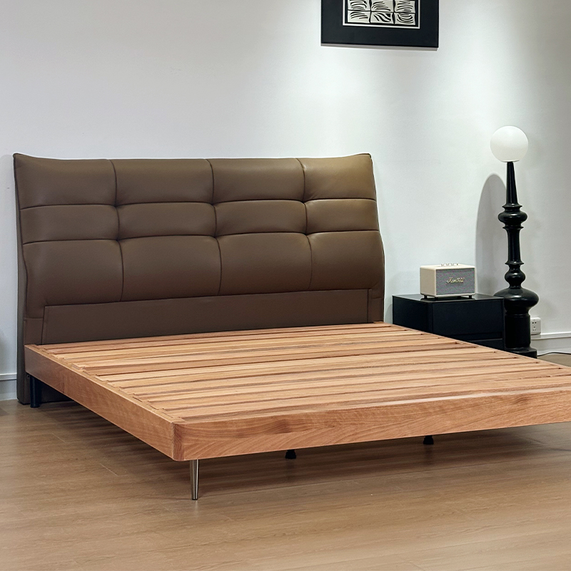 轻奢主卧大床现代简约风北欧双人头层牛皮悬浮床