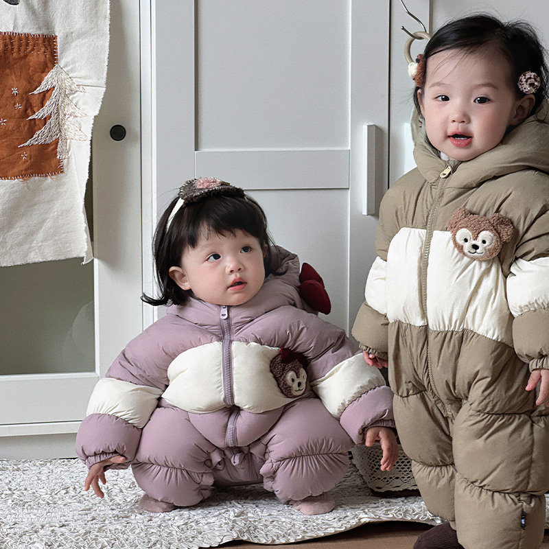 婴幼童羽绒服卡通亲肤童装冬装保暖奶油拼色连体羽绒服WZ86031