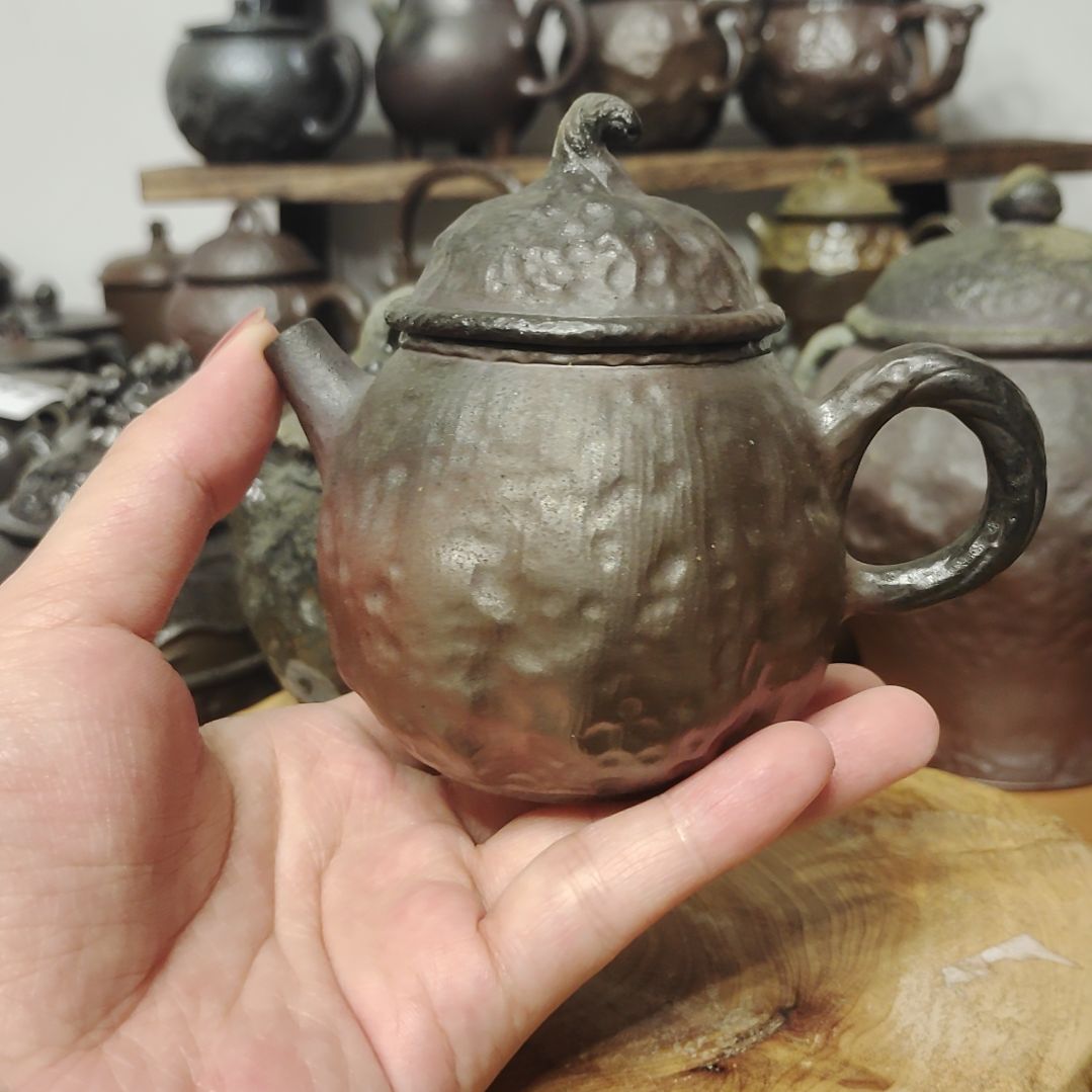 坭兴陶纯柴烧全手工茶壶茄瓜150c
