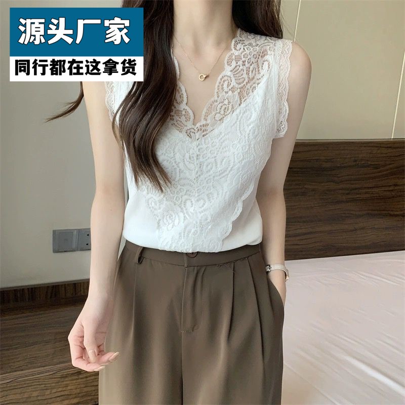 梵乐芬莫代尔蕾丝美背吊带背心女春夏新款大码胖mm外穿内搭打底无
