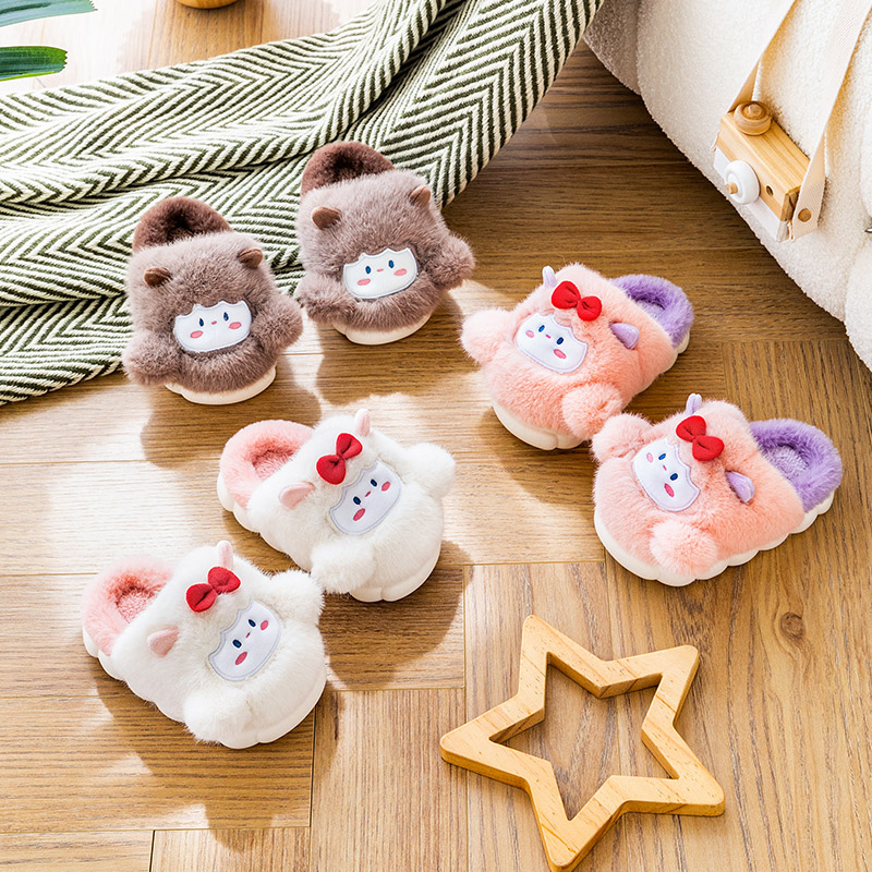 妙优童可爱小羊棉拖冬季宝宝地板拖居家防滑亲子保暖厚底毛绒拖鞋