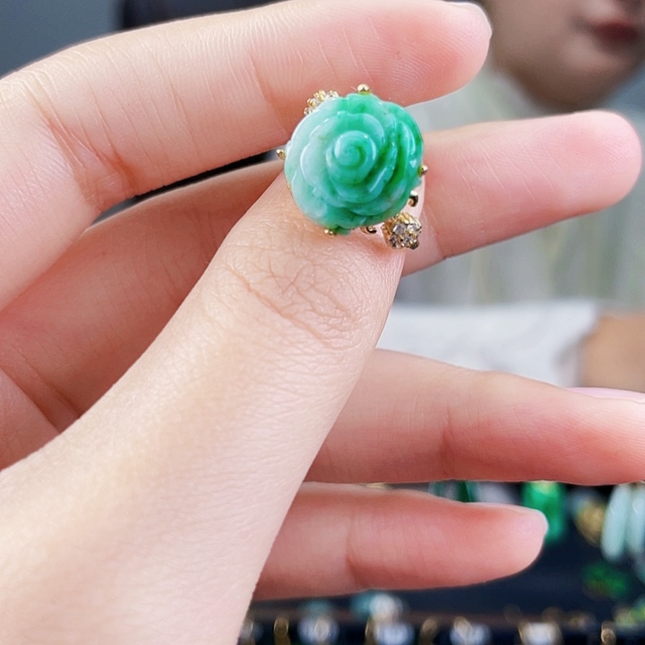 翡翠戒指银S925镶嵌饰品