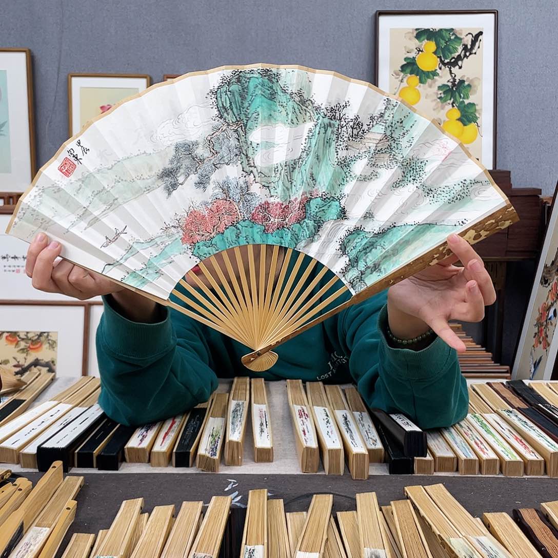 国画95寸梅妃-纯手绘-文玩扇骨（默认粘好）