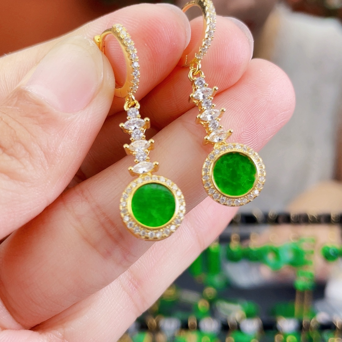 翡翠银S925镶嵌耳饰