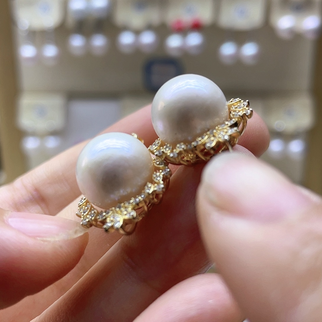 银S925镶嵌淡水珍珠耳饰