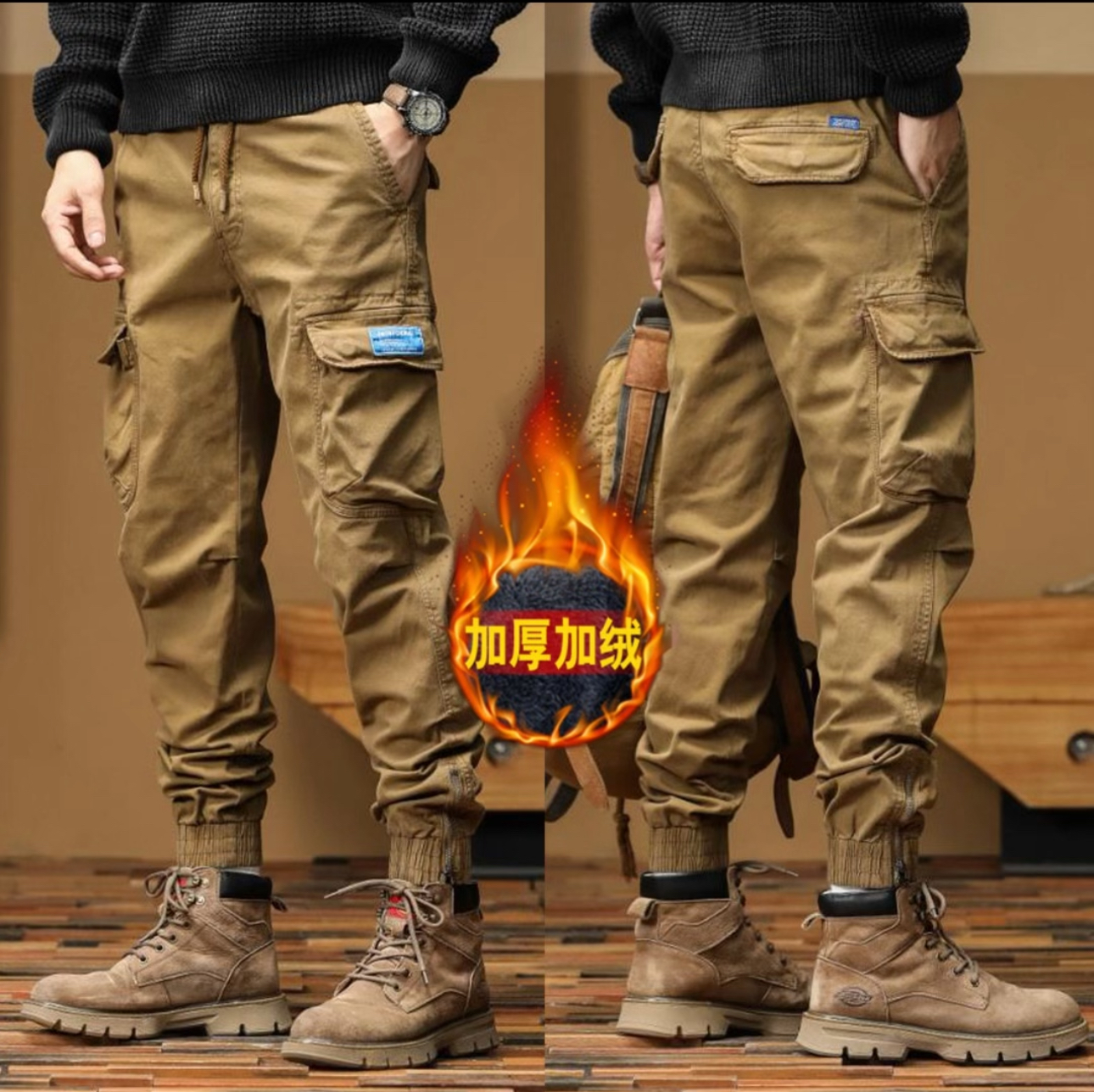 [秋冬新款]美式复古休闲束脚拉链口袋男女同款工装裤