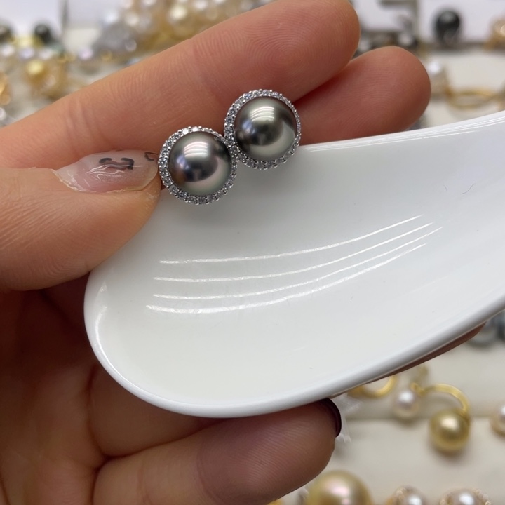 海水珍珠耳饰银S925镶嵌