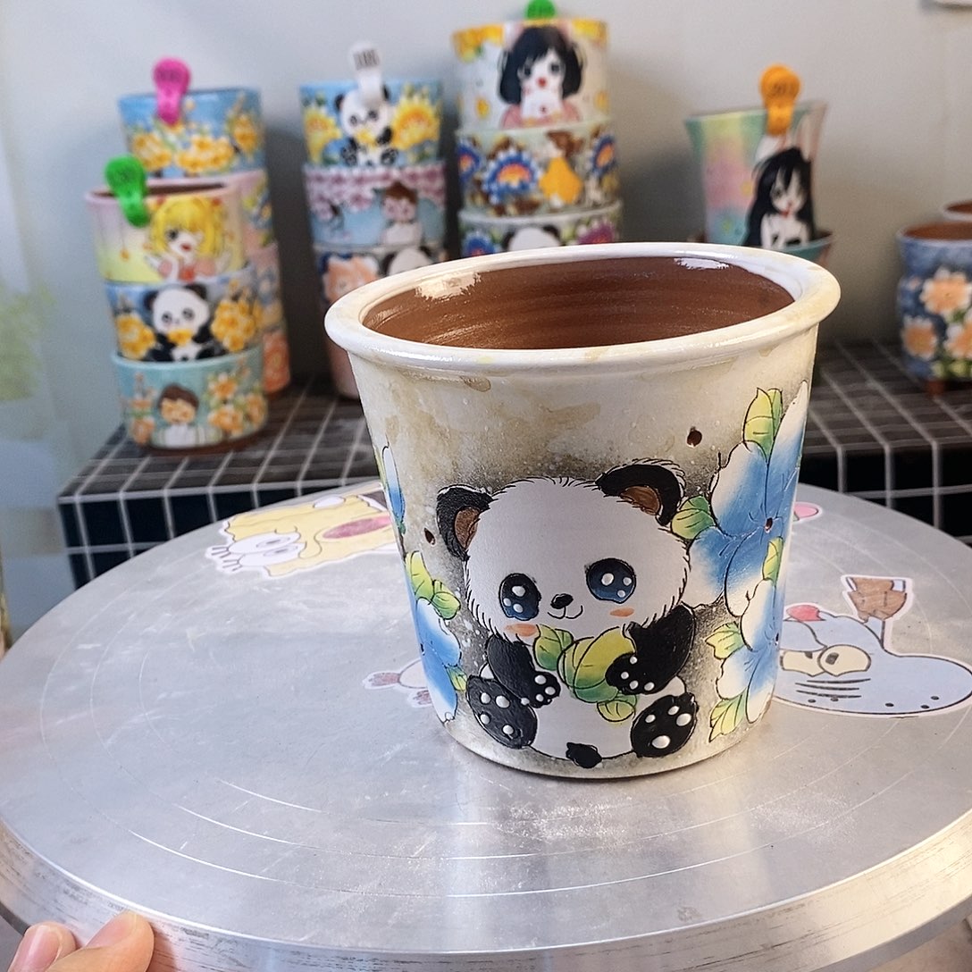 紫砂花盆红陶手绘花盆