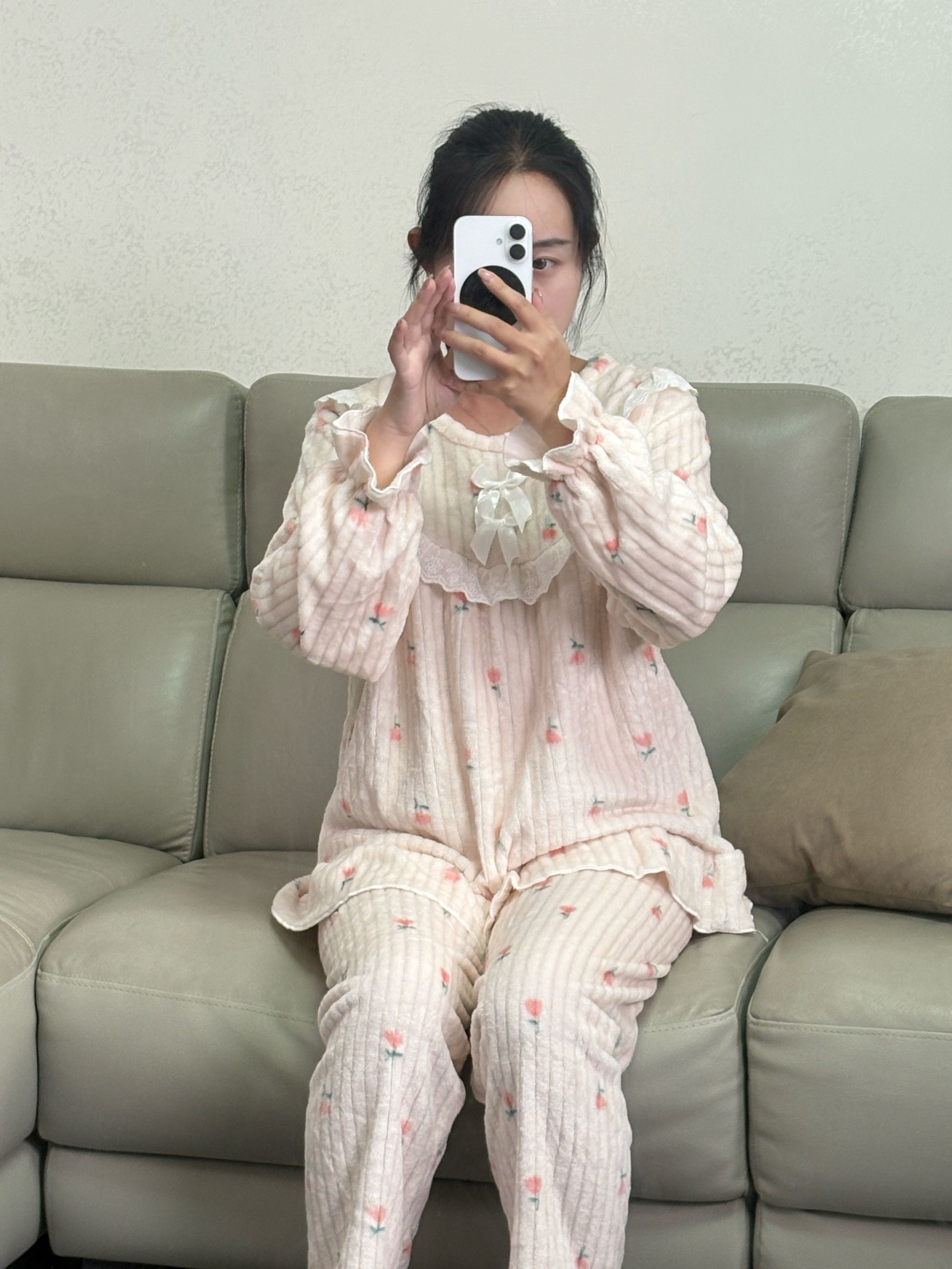 长裙夏季家居服套装红色加绒睡衣女士加厚长袖甜美长袖春秋季保暖