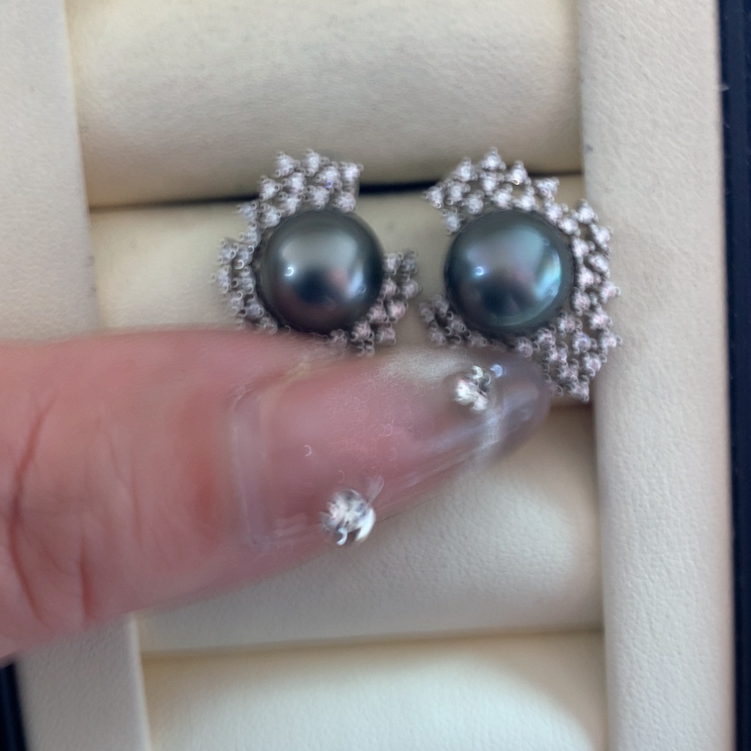 海水珍珠耳饰银S925镶嵌
