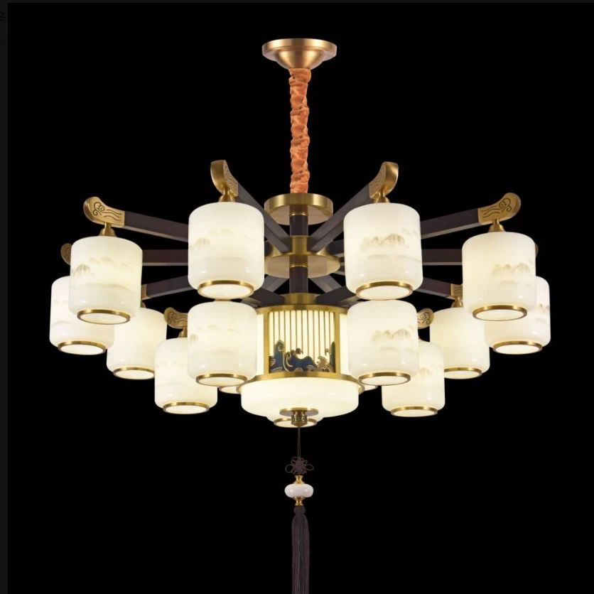 全铜北美黑胡桃吊灯客厅大气中国风实木吊灯新中式酒店家用简约