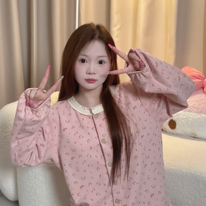 编号【A51-A100】秋冬保暖少女睡衣带胸垫加厚甜妹家居服套装可外穿