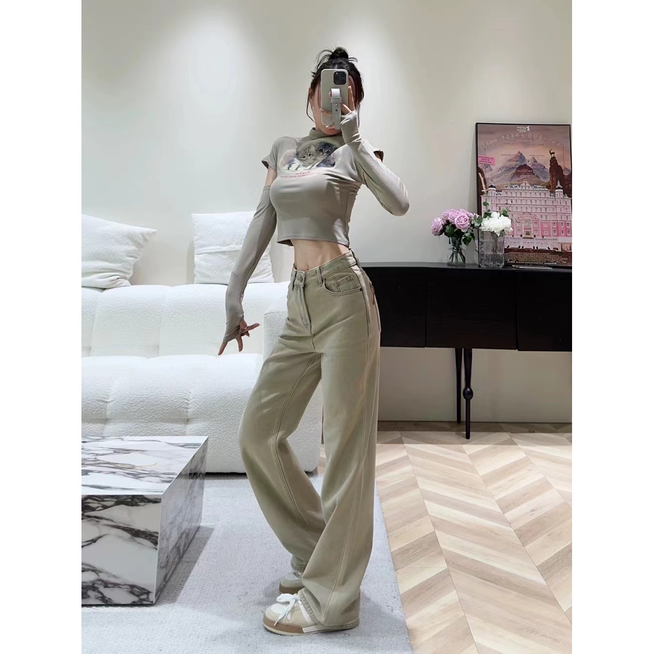 女新款显瘦百搭复古直筒拖地裤亲子B3300