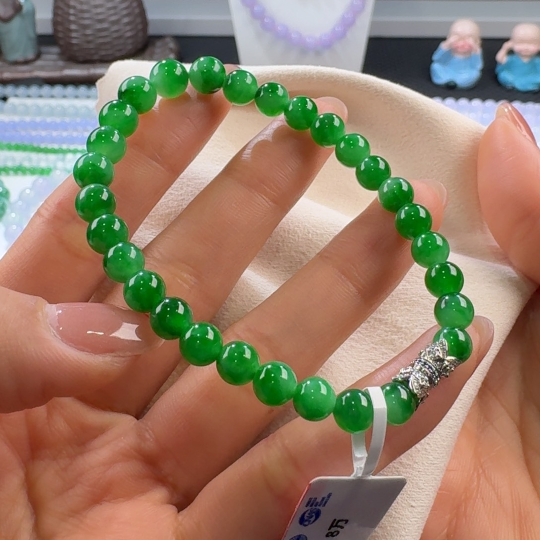 翡翠手链未镶嵌浓正阳绿单圈5.8-7.1mm