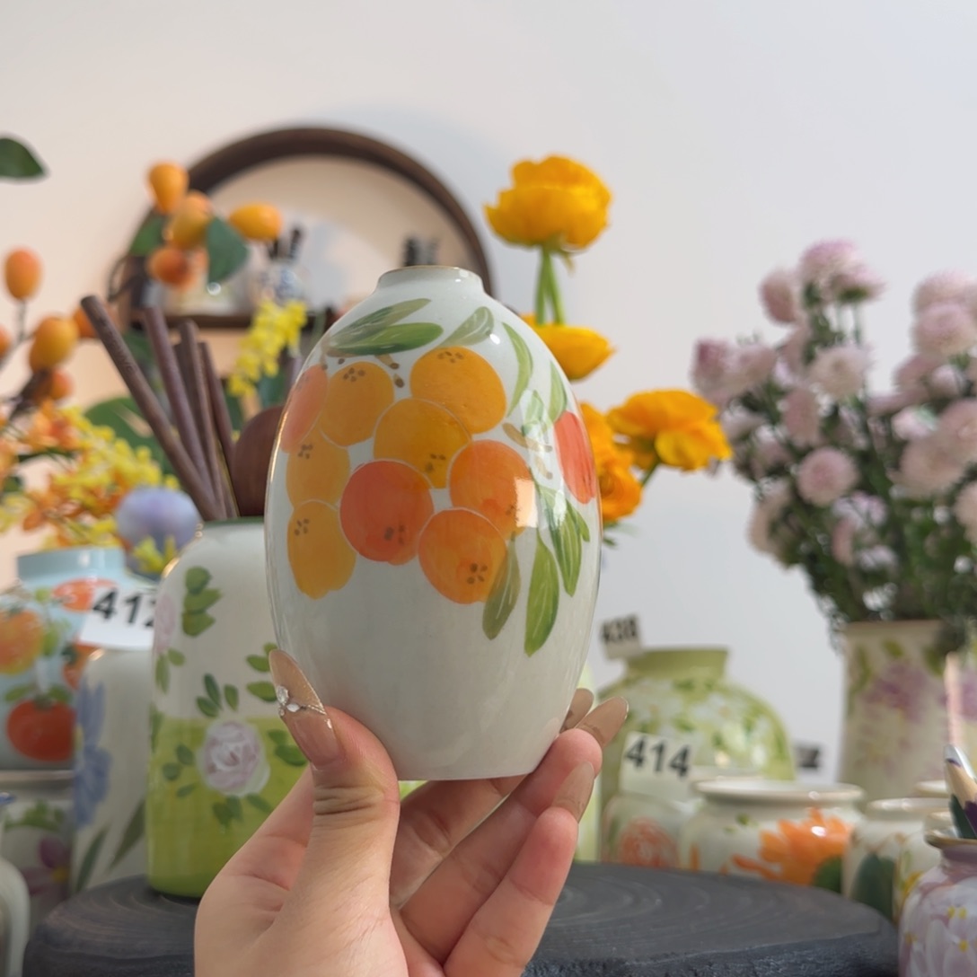 摆件景德镇手作陶瓷花瓶摆件无孔