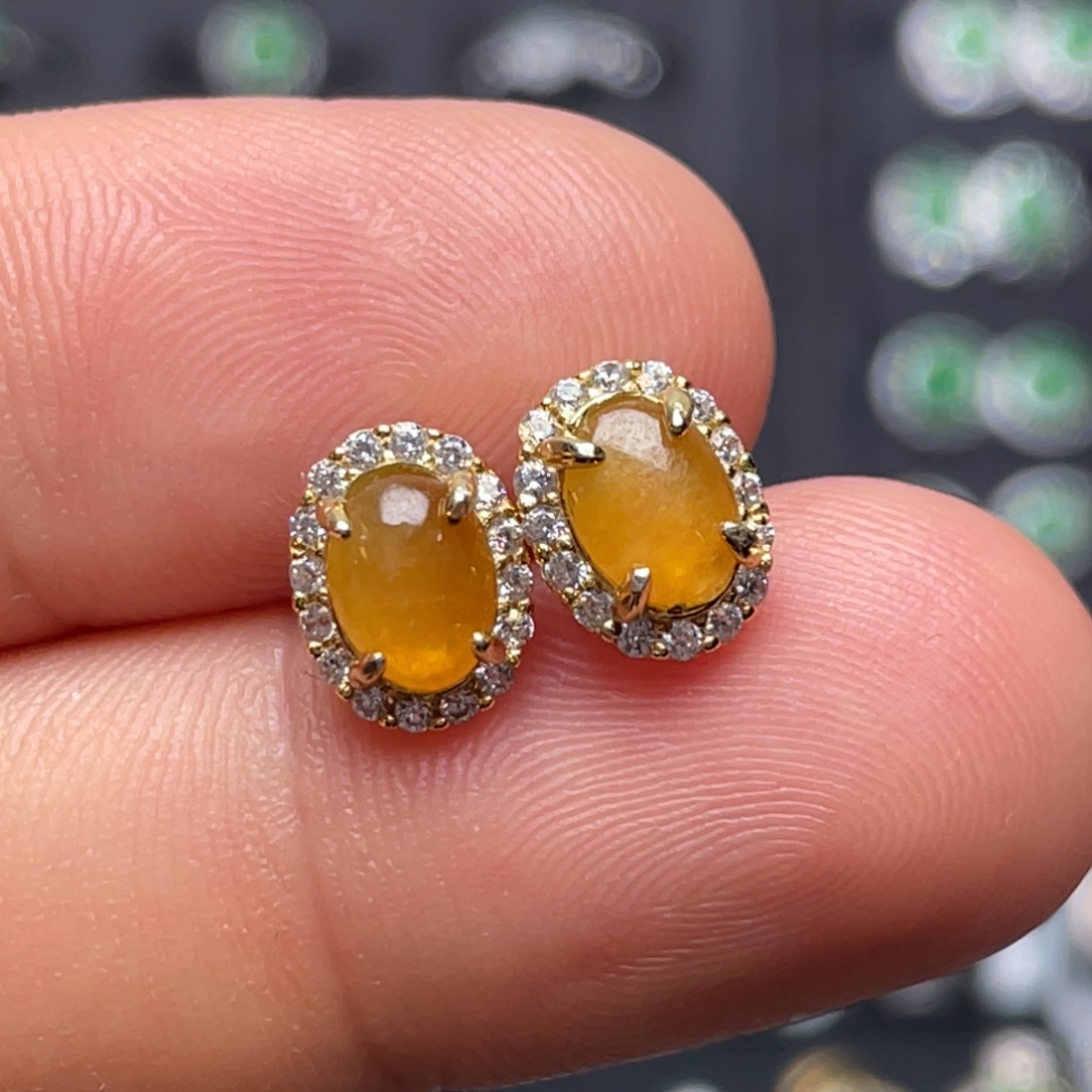 V***t翡翠银S925镶嵌耳饰纯天然缅甸翡翠A货