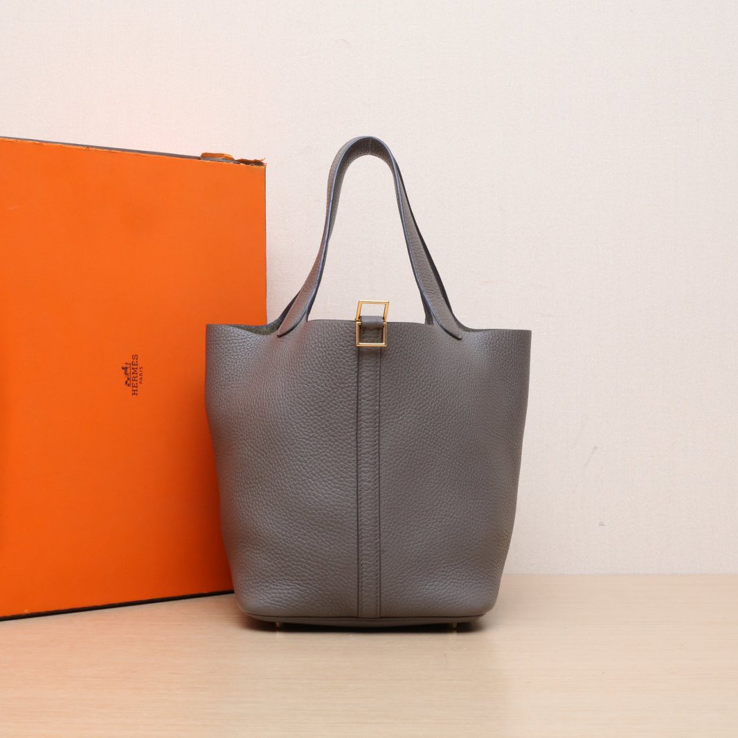 95新 Hermes/爱马仕 【娇】22 菜篮子手提包 TC皮 Y刻 金扣 889192