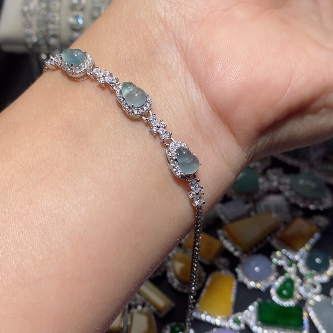 翡翠手链银S925镶嵌h j j k k