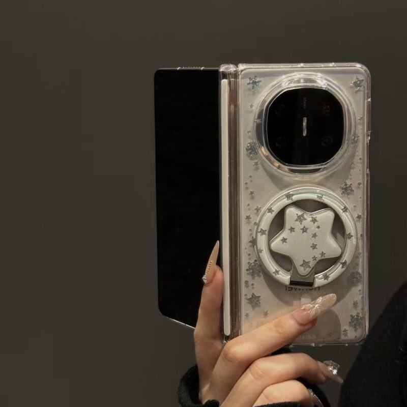 适用华为matex6折叠手机壳新款matex5闪粉透蓝底围边星球磁吸360