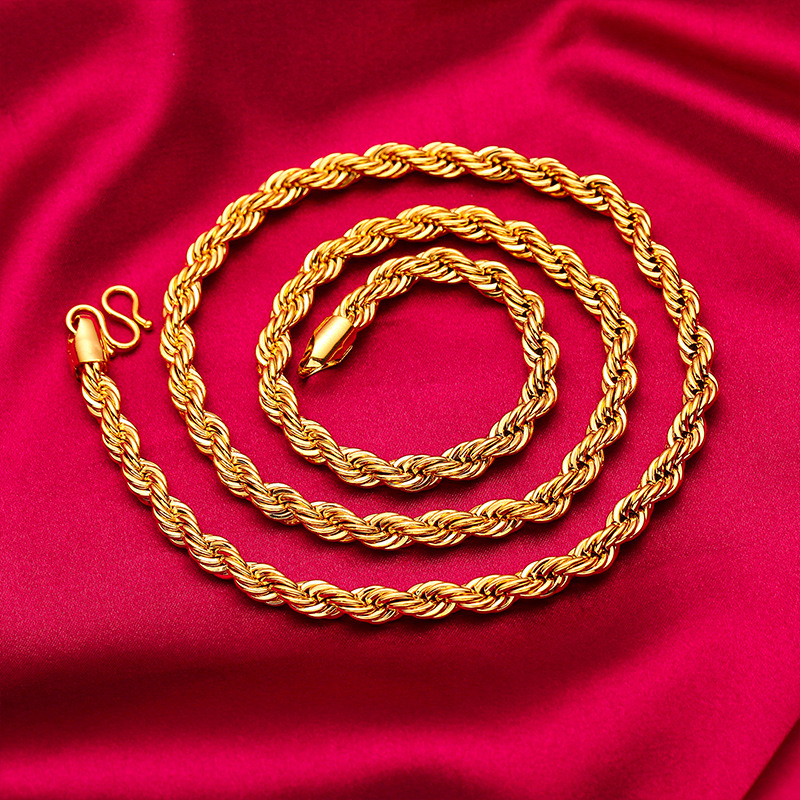 合金项链 18K真金色（加长百搭麻花项链饰品）男款链条风衣链夹克链