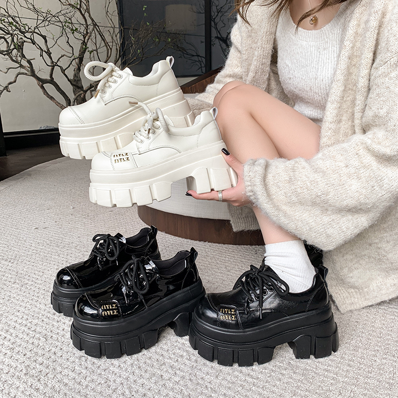 深口圆头单鞋交叉绑带乐福鞋春秋小众皮鞋【偶有微瑕介意勿拍】