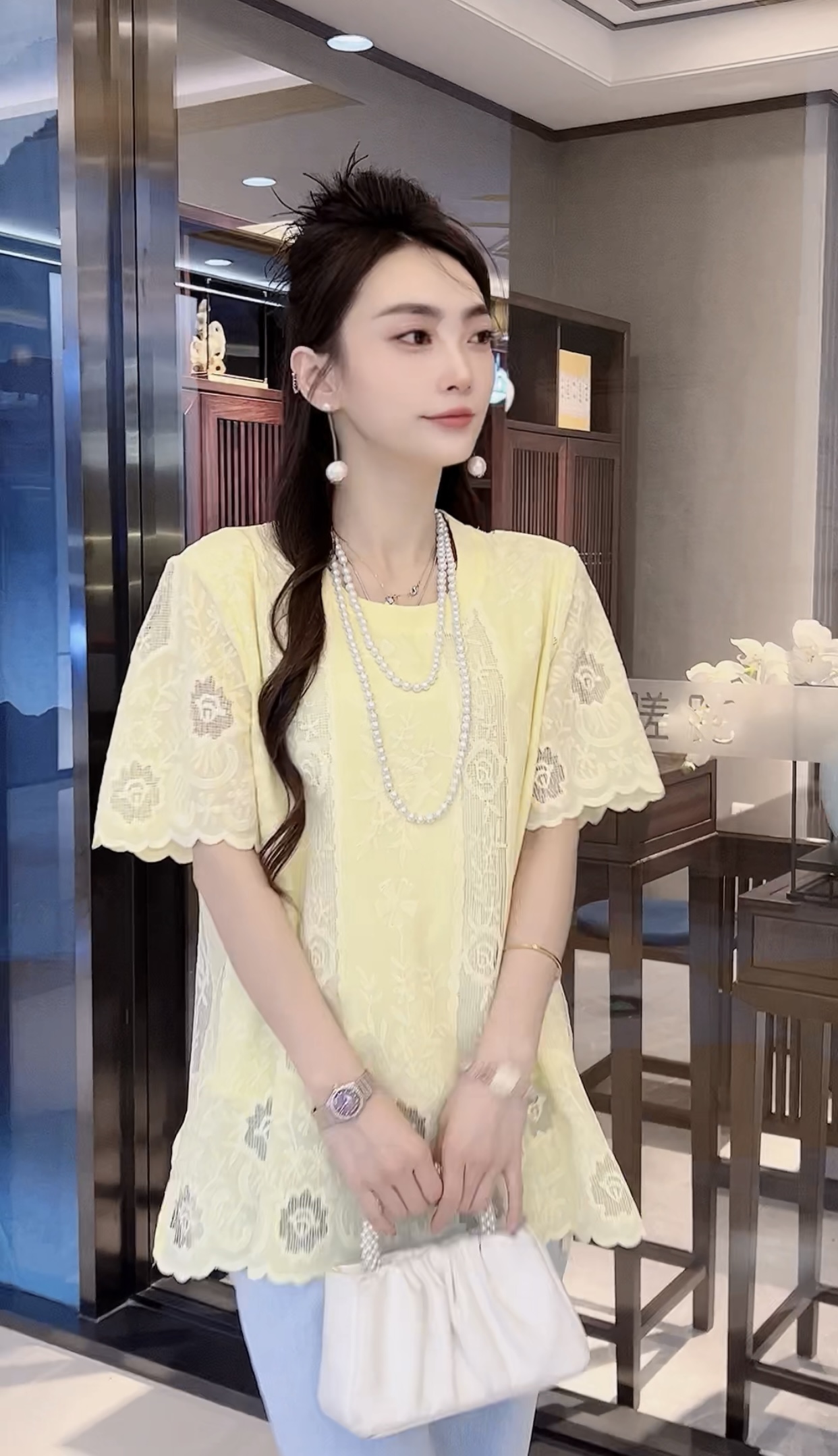 LT09#立体花瓣波浪边短袖上衣夏季新款宽松女士圆领气质