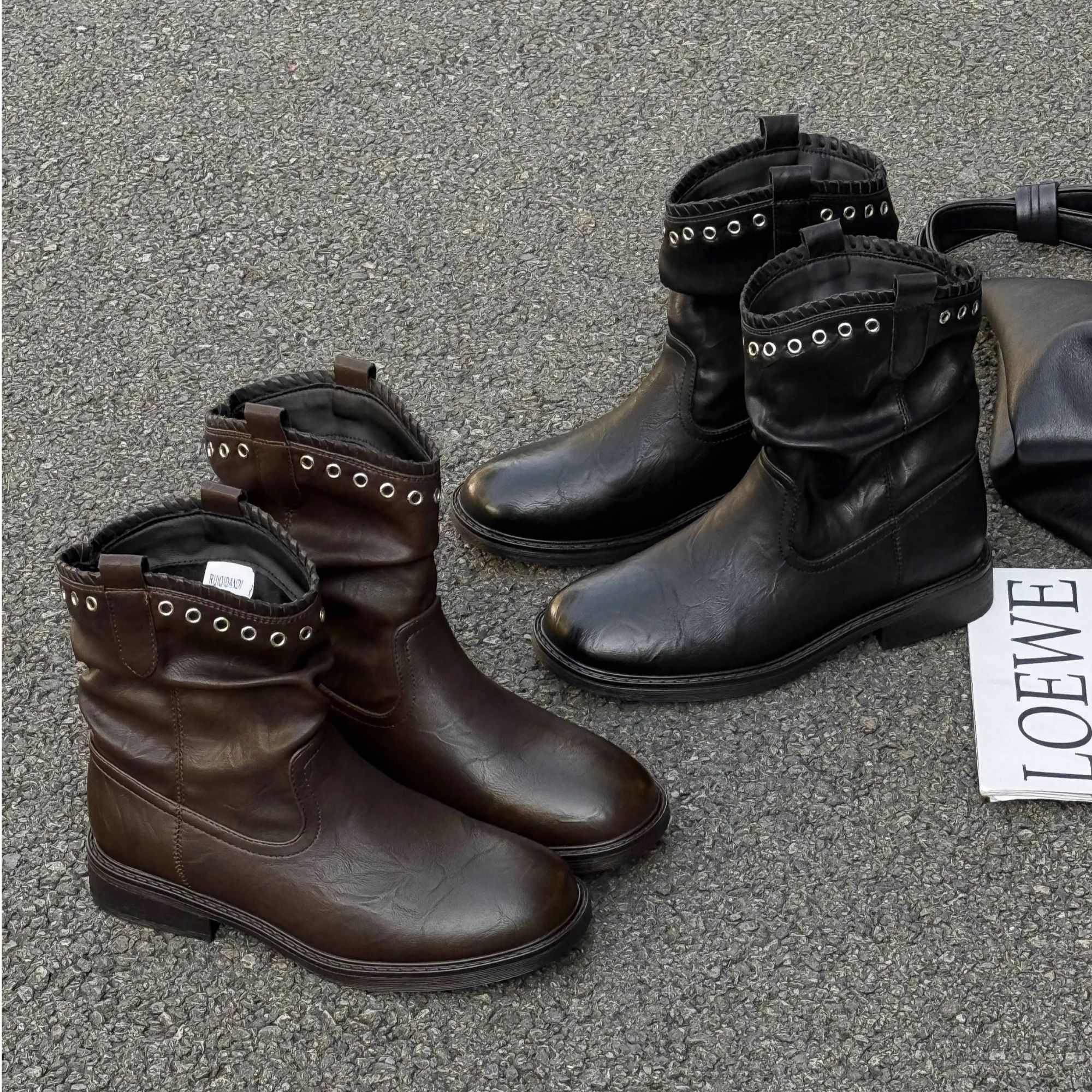 复古褶皱厚底西部靴2025冬季新款时尚切尔西靴时装靴 RQDD 5370-1