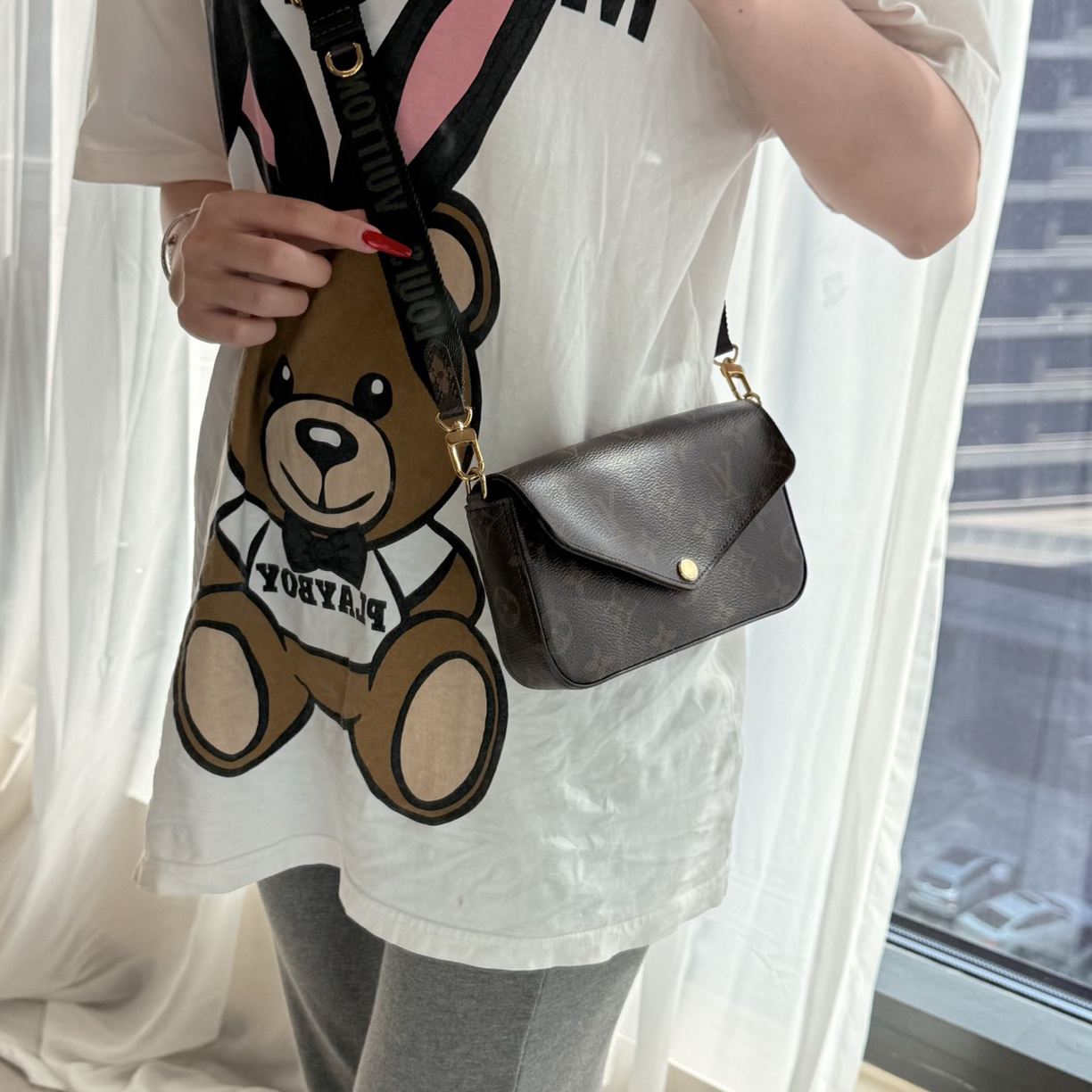 95新 LouisVuitton/路易威登 lv经典老花三合一组合信封斜挎包