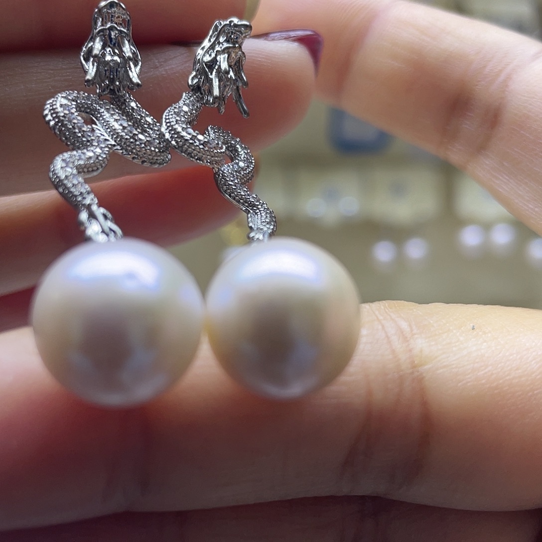 淡水珍珠耳饰银S925镶嵌