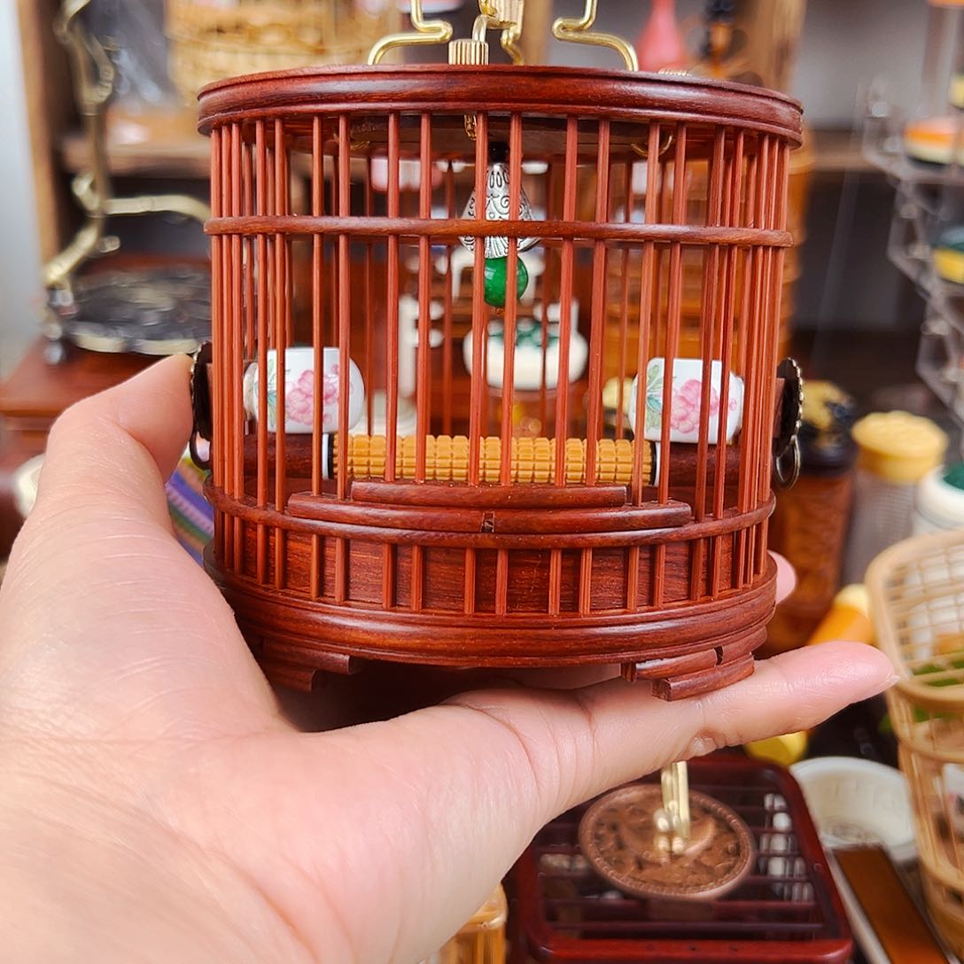 木福利款血檀双条蝈蝈笼➕瓷罐➕绿蝈蝈