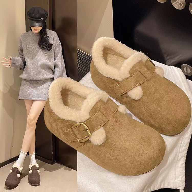 厚底内增高加绒全包勃肯鞋女2025新款冬毛毛鞋雪地靴保暖博肯棉鞋